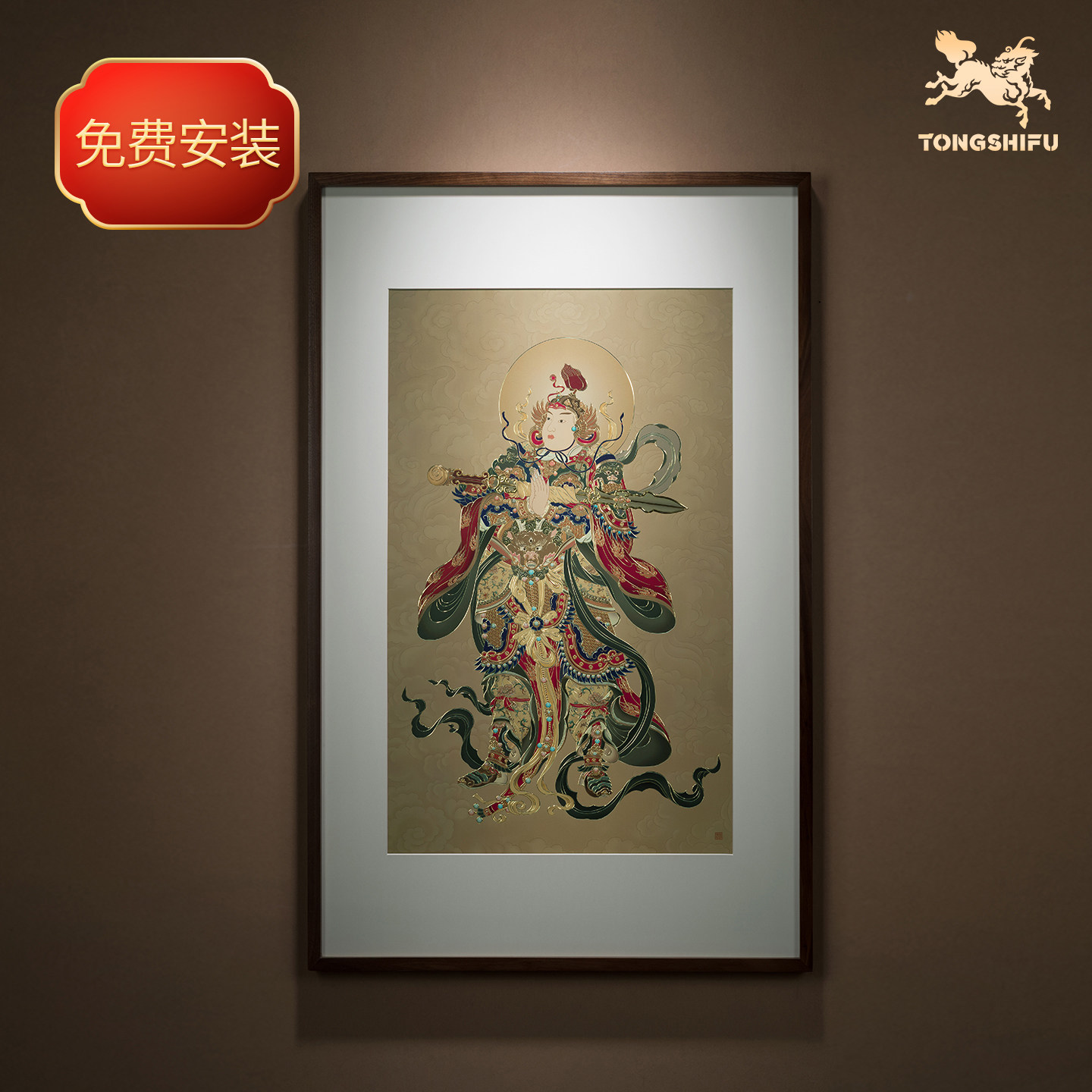 铜师傅 手工錾刻 铜雕画《韦陀菩萨》玄关沙发背景墙中式装饰挂画