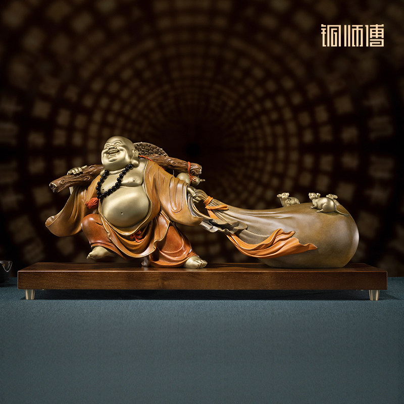 铜师傅《财富弥勒》客厅桌面佛像铜摆件 家居装饰工艺品