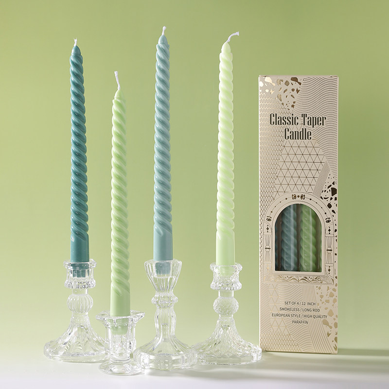 彩色复古长杆螺旋蜡烛家用无烟无味结婚烛光晚餐氛围感装饰摆件