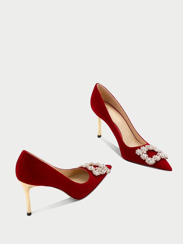中式婚鞋女秀禾婚纱两穿2023年春夏新款红色高跟鞋孕妇伴娘新娘鞋