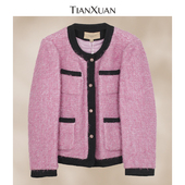 天轩商场同款 秋冬女毛呢小香风外套上衣时尚 圆领减龄百搭TIDE679