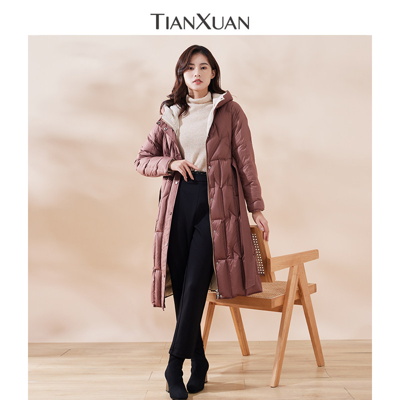 天轩商场同款冬季新女士中长款白鹅绒羽绒服连帽过膝保暖 TGDY251,女装/女士精品,羽绒服,淘宝优惠券,粉丝福利购,淘宝优惠卷