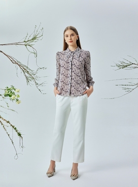 天轩商场同款2025春女新款长袖衬衫时尚碎花气质优雅休闲TJCG025