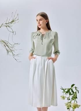 天轩商场同款2025春女长袖新款衬衫蕾丝花边领中国风优雅TJCG001