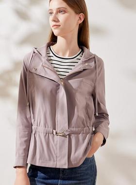 天轩商场同款2025春女短款紫色外套连帽风衣通勤休闲踏青TIQR175