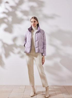 天轩商场同款女白鹅绒短款羽绒服立领面包服紫色减龄洋气TIDY275