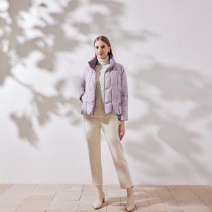 天轩商场同款女白鹅绒短款羽绒服立领面包服紫色减龄洋气TIDY275