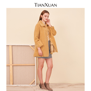 天轩商场同款秋冬女中长款高贵气质羊毛大衣时尚大气外套TEDE631