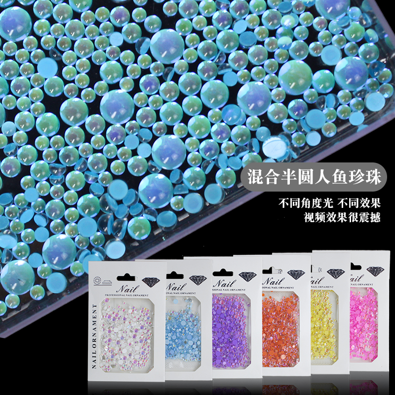 极光钻平底水晶混装美甲