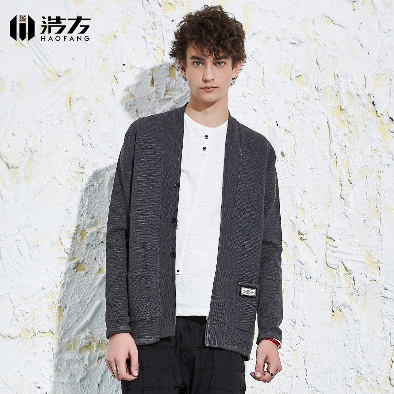 浩方2019秋季新款针织衫开衫男士v领毛衣韩版潮厚款外套修身毛衣