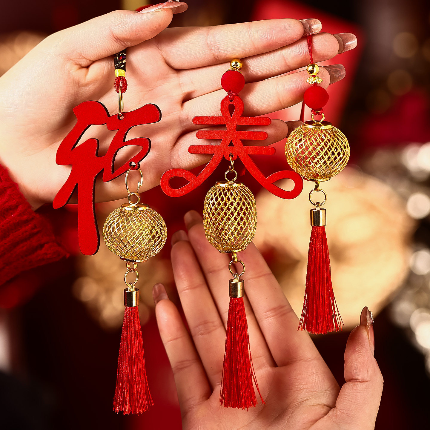 新年福字灯笼挂件2026马年装饰绿植盆景木牌挂饰春节过年氛围布置