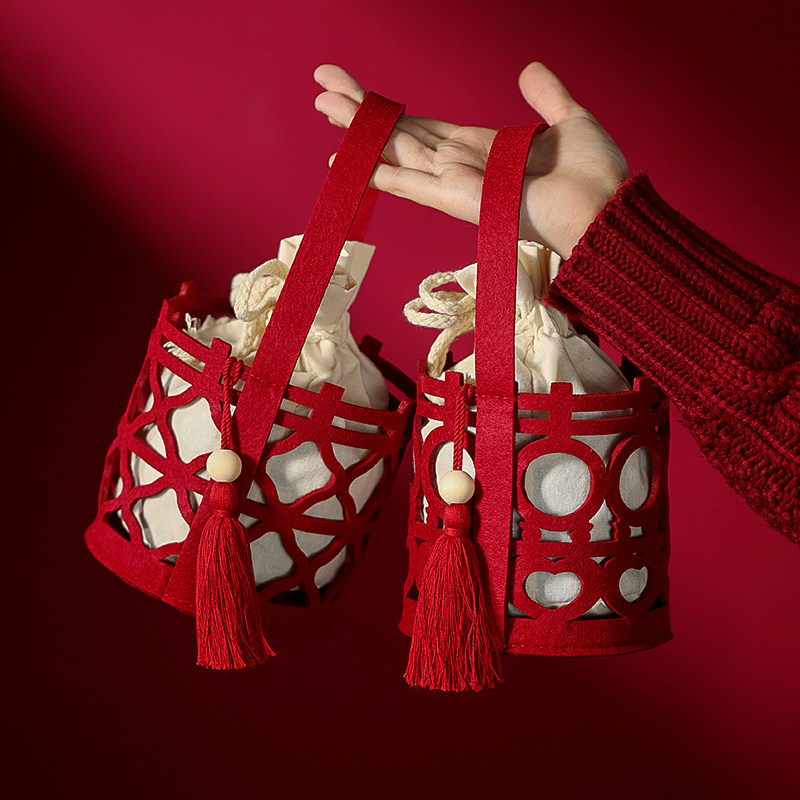 结婚专用喜糖盒子婚礼中式手提伴手礼品袋伴娘回礼包装盒礼盒空盒