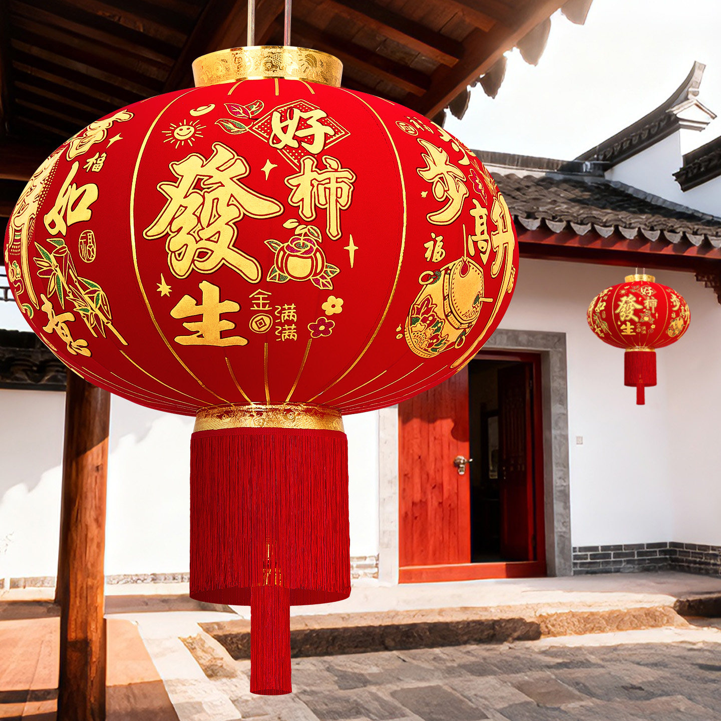 大红灯笼挂饰2026新款大门口一对