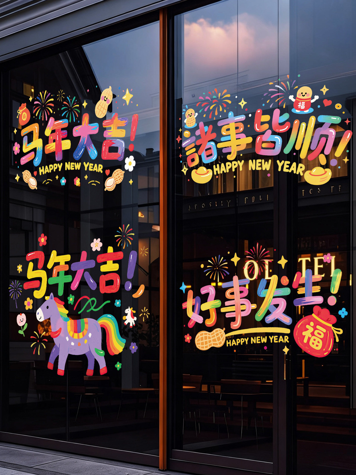 新年玻璃门贴纸2026春节装饰静电贴商场店铺橱窗墙贴过年窗户年画,节庆用品/礼品,喜字/剪纸/贴纸,淘宝优惠券,粉丝福利购,淘宝优惠卷