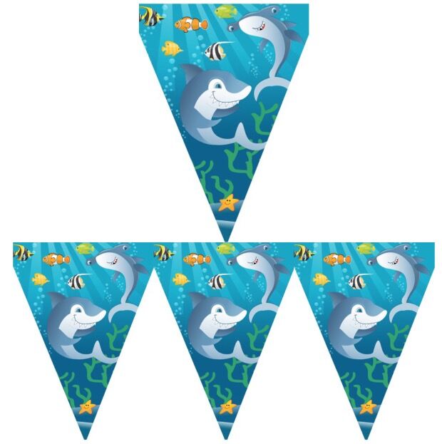 淡蓝海洋鲨鱼派对布置大自然拉旗
