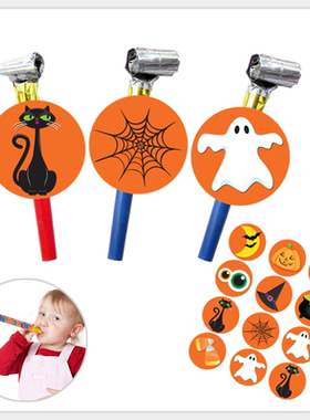 万圣节橙色底纹黑猫幽灵眼球玩具吹龙插片徽章冰箱贴糖贴纸创意