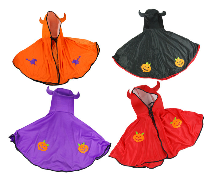 包邮万圣节高档红色黑色紫色牛角连体披风斗篷披肩可爱恶魔装扮