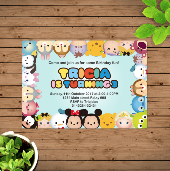 Q版迪士尼tsum公仔头卡哇伊派对动画电子邀请卡请柬请帖感谢卡