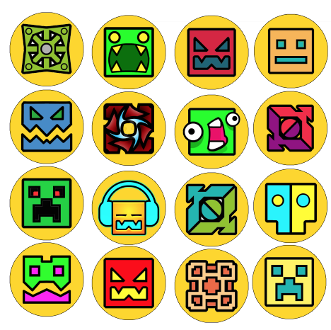 Geometry Dash几何冲刺水果蛋糕装饰插牌插签桌签杯子垫圆形卡牌