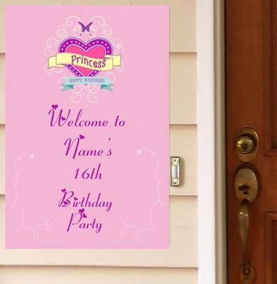 女孩生日桃心爱心深粉皇冠juic生日门贴装饰海报墙贴动漫定制