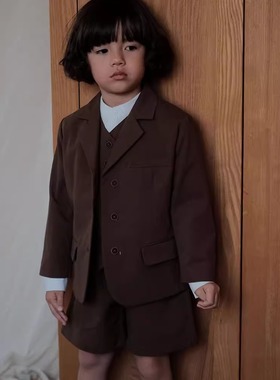 the tree树 法式经典系列套装秋儿童复古纯棉翻领长袖外套马甲裤