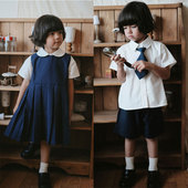 男女童夏短袖 the 法式 小众学院风制服系列复古儿童套装 tree 树