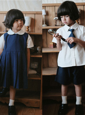 the tree 树 法式小众学院风制服系列复古儿童套装男女童夏短袖