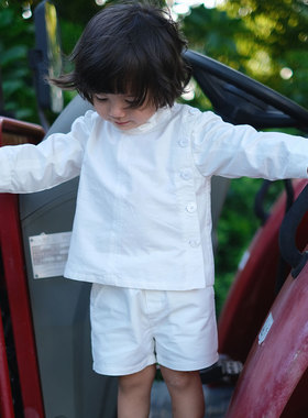 the tree 树 复古法式套装小众原创设计立领斜襟上衣+短裤两件套