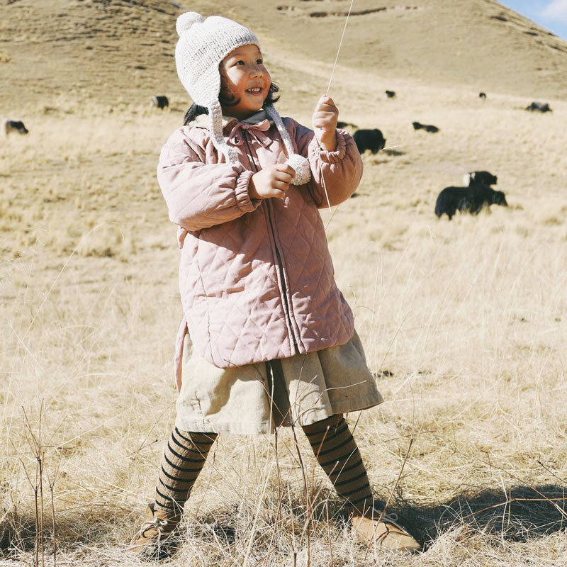 the tree 树 文艺女童日系厚外套抽绳褶皱中长款系带棉服秋冬新款