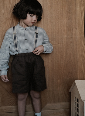 the tree树 法式经典款条纹衬衫儿童秋纯棉条纹百搭长袖立领上衣