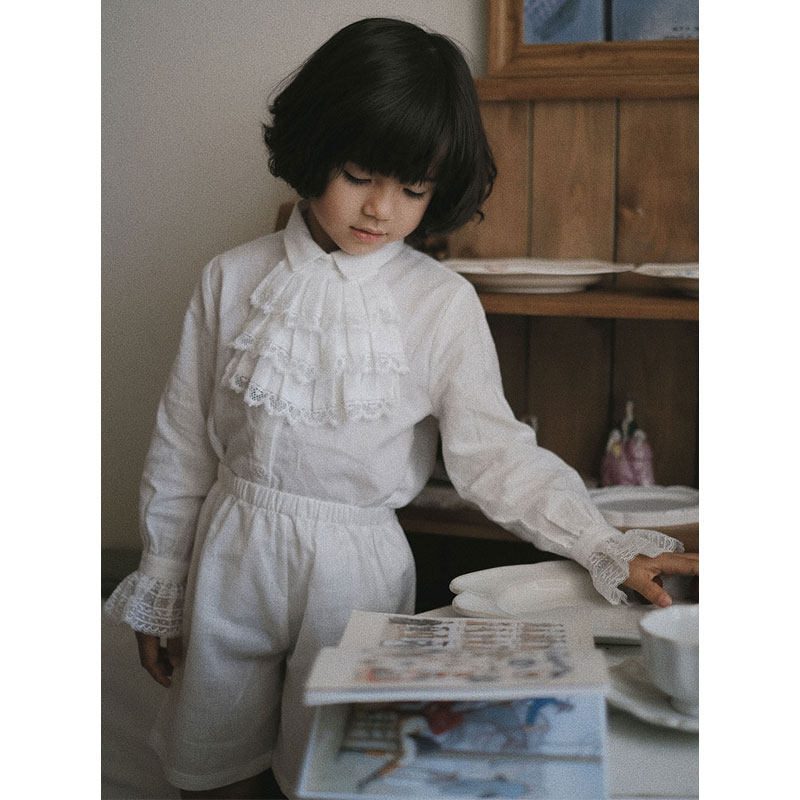the tree树  法式小众宫廷衬衫古董亚麻蕾丝花边打底衫男女童春秋