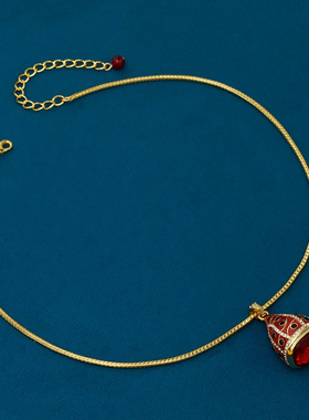 中古宫廷风气质项链镀真金镶嵌红色莱茵石锁骨链时尚镶钻百搭饰品