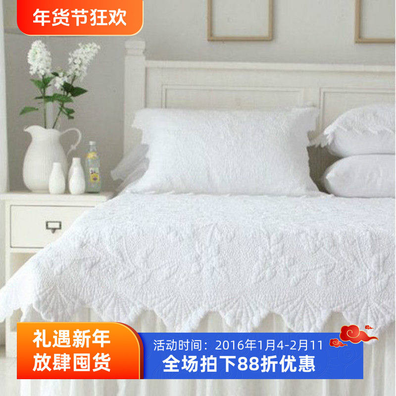 韩国进口 白色纯棉韩式衍缝床单 时尚床垫床褥 夹棉欧式浪漫床盖