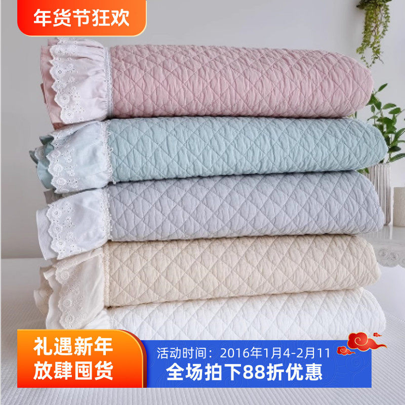 韩国进口床盖高密度纯棉水洗棉床单蕾丝花边无尘棉床品荷叶边床罩