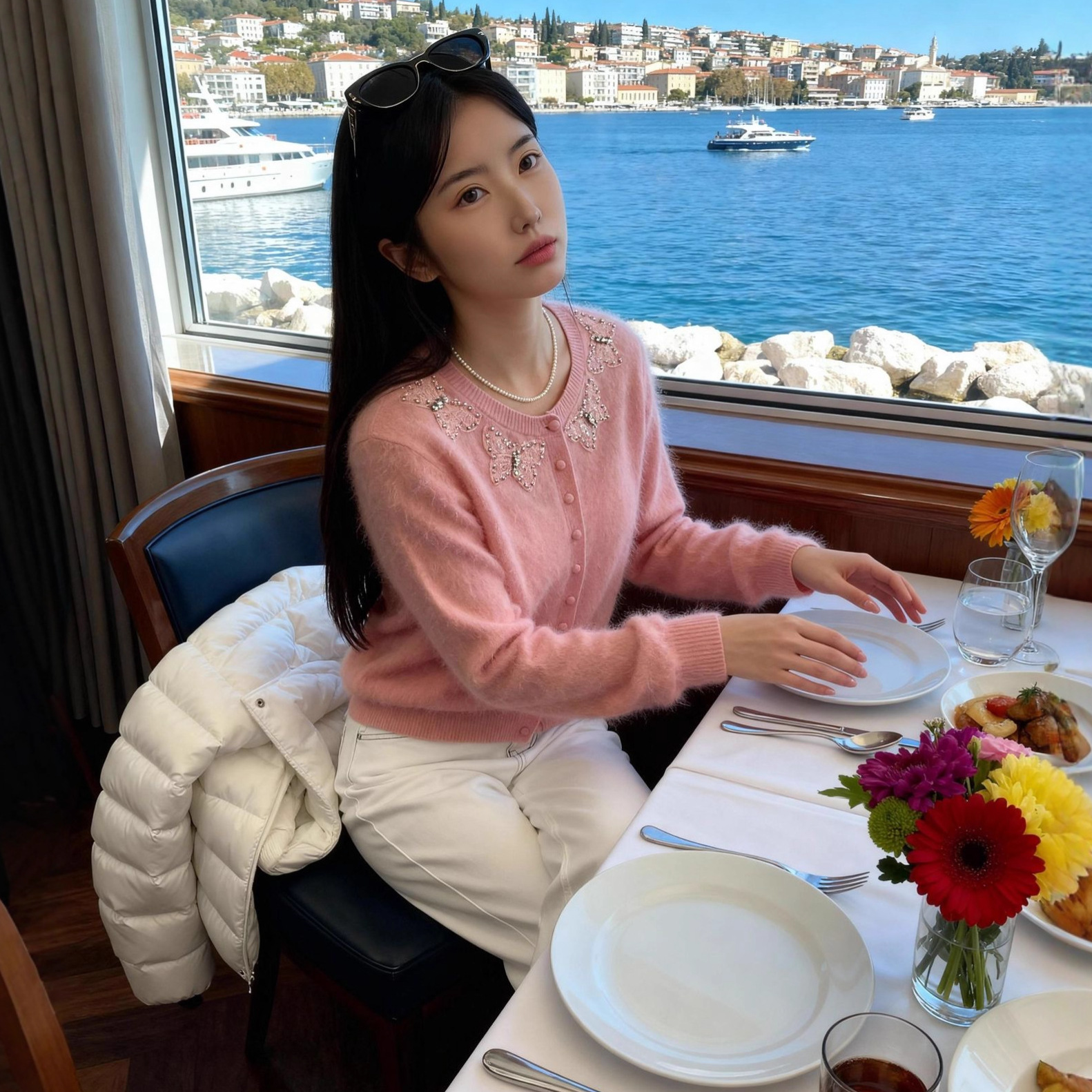 秋冬羊毛衫山羊绒拉毛圆领毛衣女老钱风重工针织开衫显瘦设计款