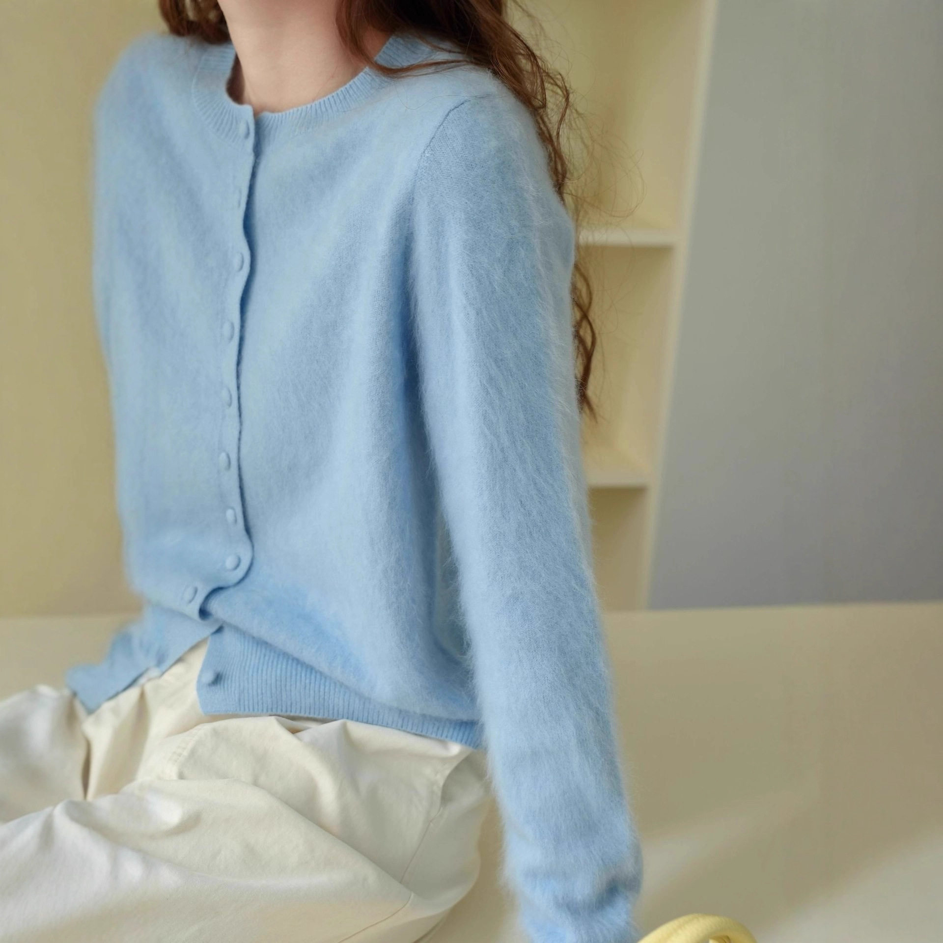 早春濮院羊毛衫羊绒拉毛圆领宽松毛衣针织扣子开衫外套女老钱风,女装/女士精品,羊绒衫,淘宝优惠券,粉丝福利购,淘宝优惠卷