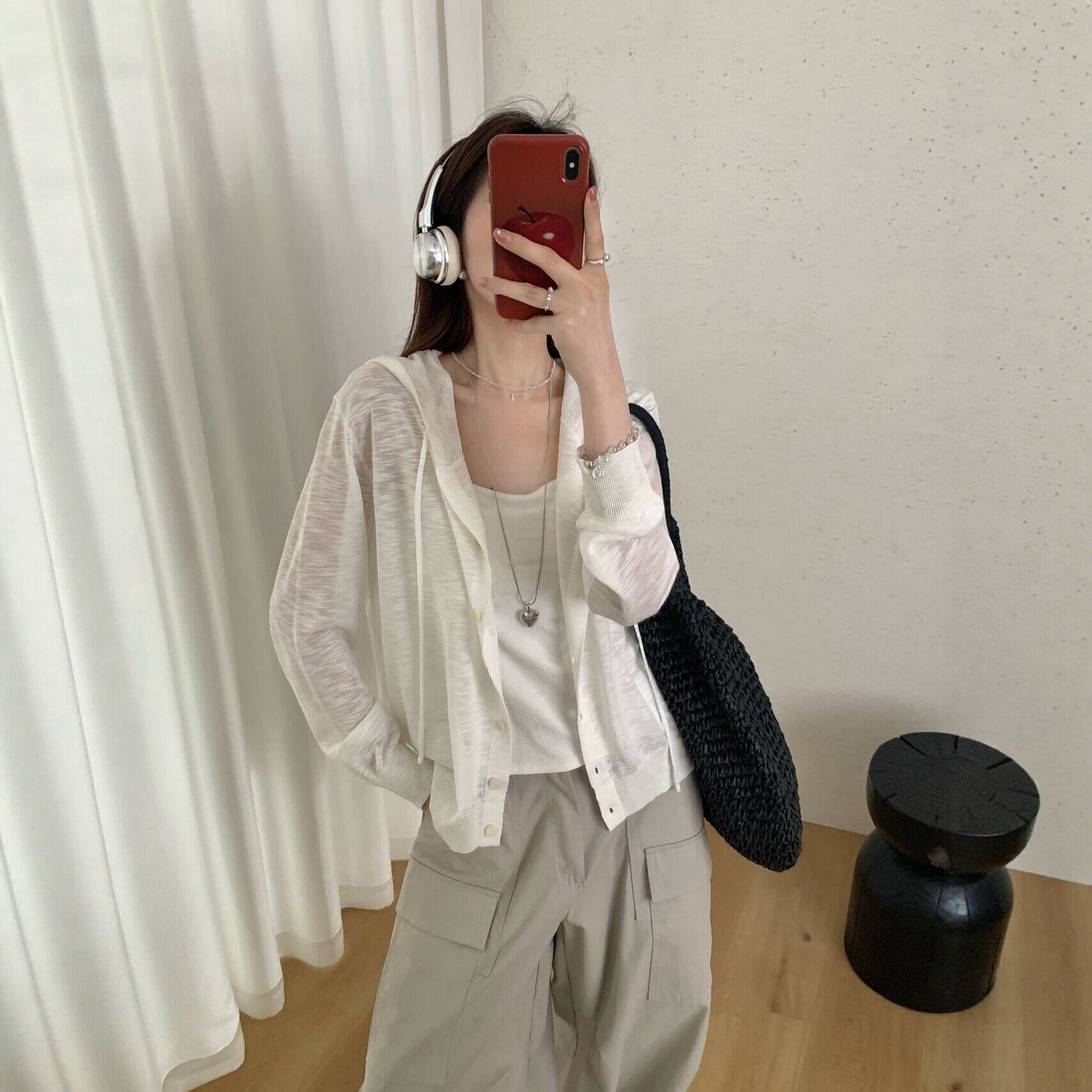 春夏新款韩系慵懒风竹节麻连帽针织开衫女薄款防晒外套宽松显白瘦