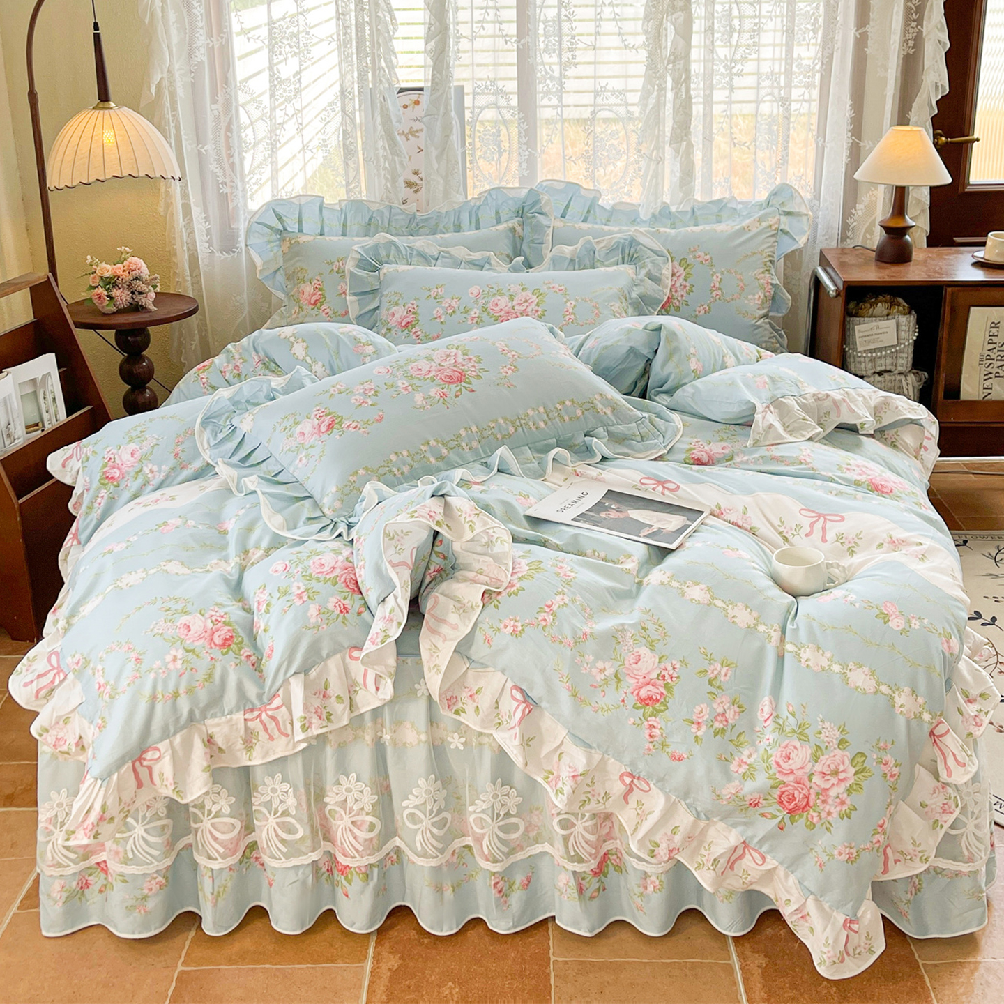 全棉被套单件田园公主风A类纯棉150x200x230荷叶花边被罩床上用品