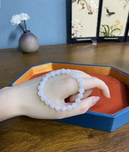 新疆直发正品和田玉羊脂白玉手串女款圆珠手链天然玉石带证书