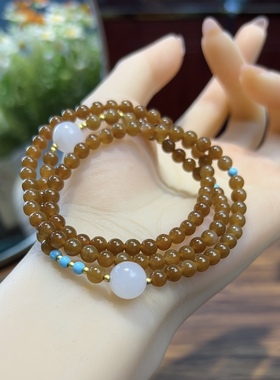 新疆直发正品和田玉且末糖玉三圈手串天然玉石老料手链5mm带证书