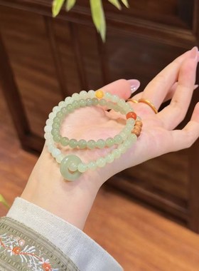 新疆直发正品和田玉晴水渐变手链天然玉石老料6mm两圈手串带证书