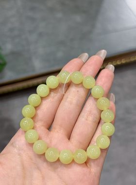 新疆直发正品和田玉若羌黄口手串天然玉石老料10mm手链带证书