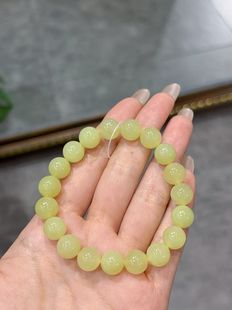 新疆直发正品和田玉若羌黄口手串天然玉石老料10mm手链带证书