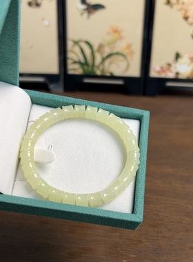 新疆直发和田玉若羌浅黄口雕刻竹节手链天然玉石黄玉手串带证书