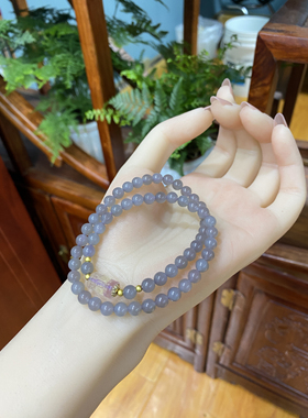 新疆直发包邮天然和田玉烟紫色手串女款圆珠两圈手链带证书