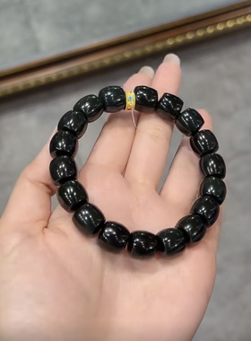 新疆直发正品和田玉黑青直切手串天然玉石老料11*12老型珠带证书