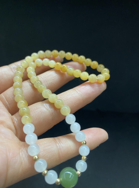 新疆直发包邮天然和田玉且末糖玉渐变色两圈手链手串带证书