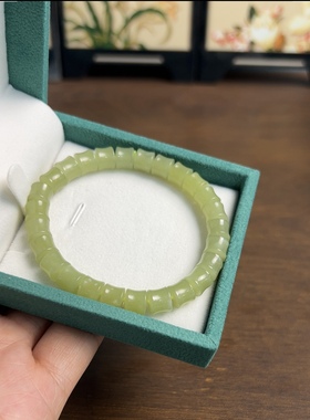 新疆直发和田玉若羌青黄口雕刻竹节手链天然玉石黄玉手串带证书