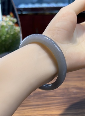 新疆直发正品和田玉烟紫手镯天然玉石老料细条圆条美人镯56带证书