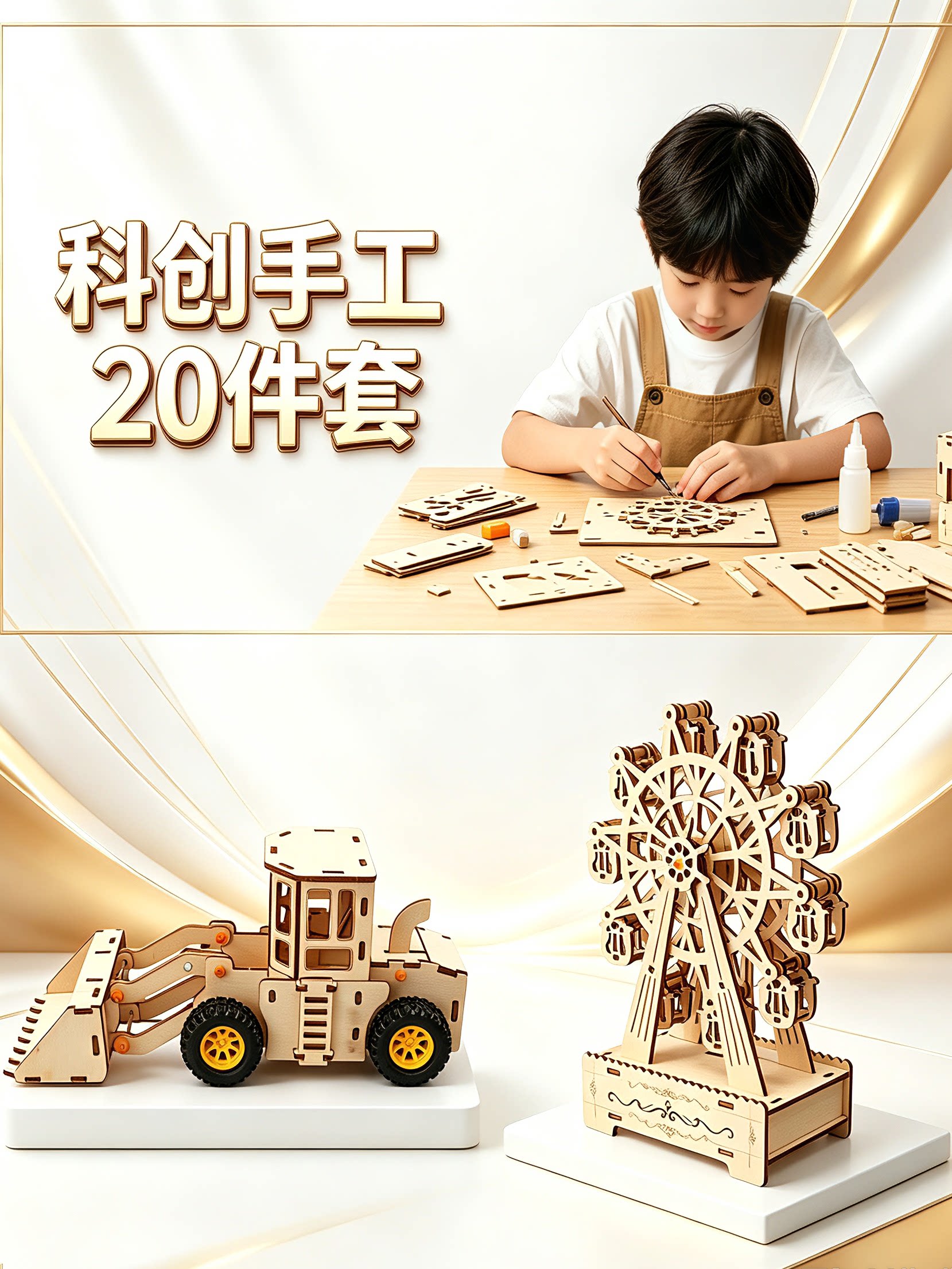 ชุดอุปกรณ์ทดลองวิทยาศาสตร์แบบไม้สำหรับเด็ก ชุดงานฝีมือด้านวิทยาศาสตร์และเทคโนโลยี 20 ชิ้น